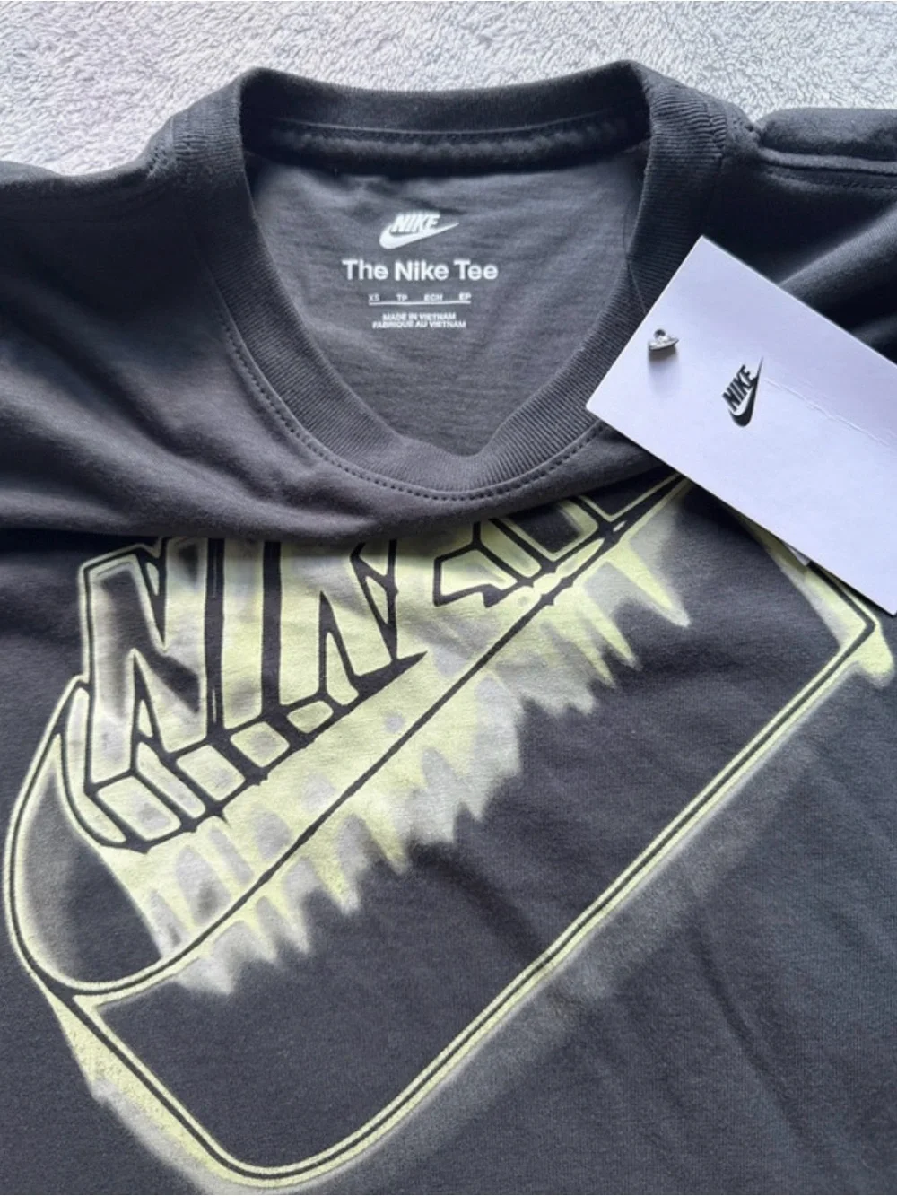 Nike Black Kids' Short Sleeve Tee with Light Green Logo